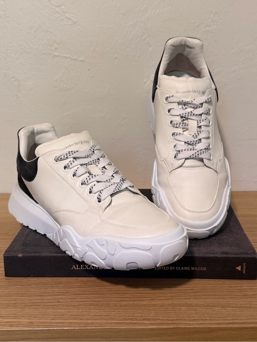 Alexander McQueen White Leather Chunky Sneakers with Black Heel Tab